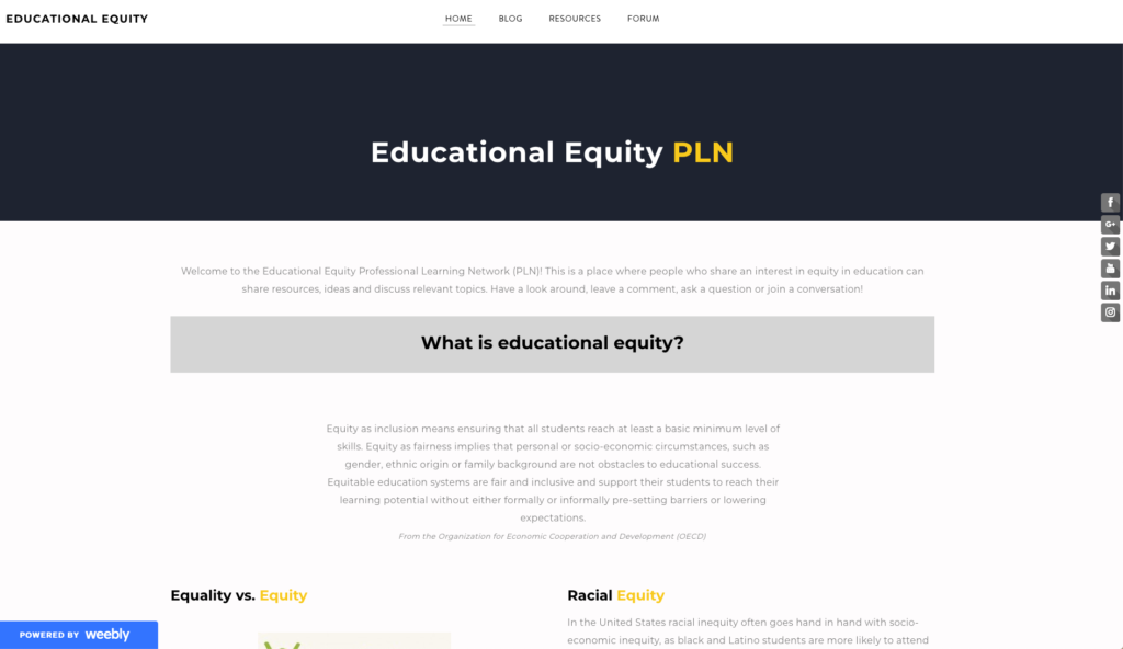Screnshot showing the "Educational Equity PLN" homepage