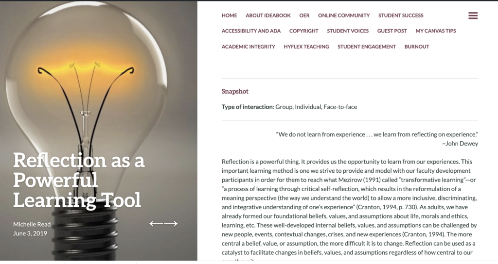 Reflection as a Powerful Learning Tool blog post Screenshot